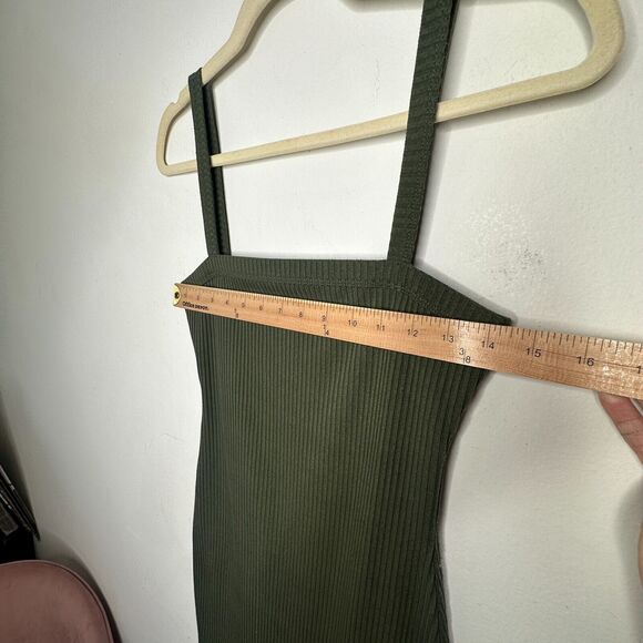 Lovers & Friends Army Green Square Neck Thin Strap Rib Knit Bodycon Mini Small - Picture 13 of 14